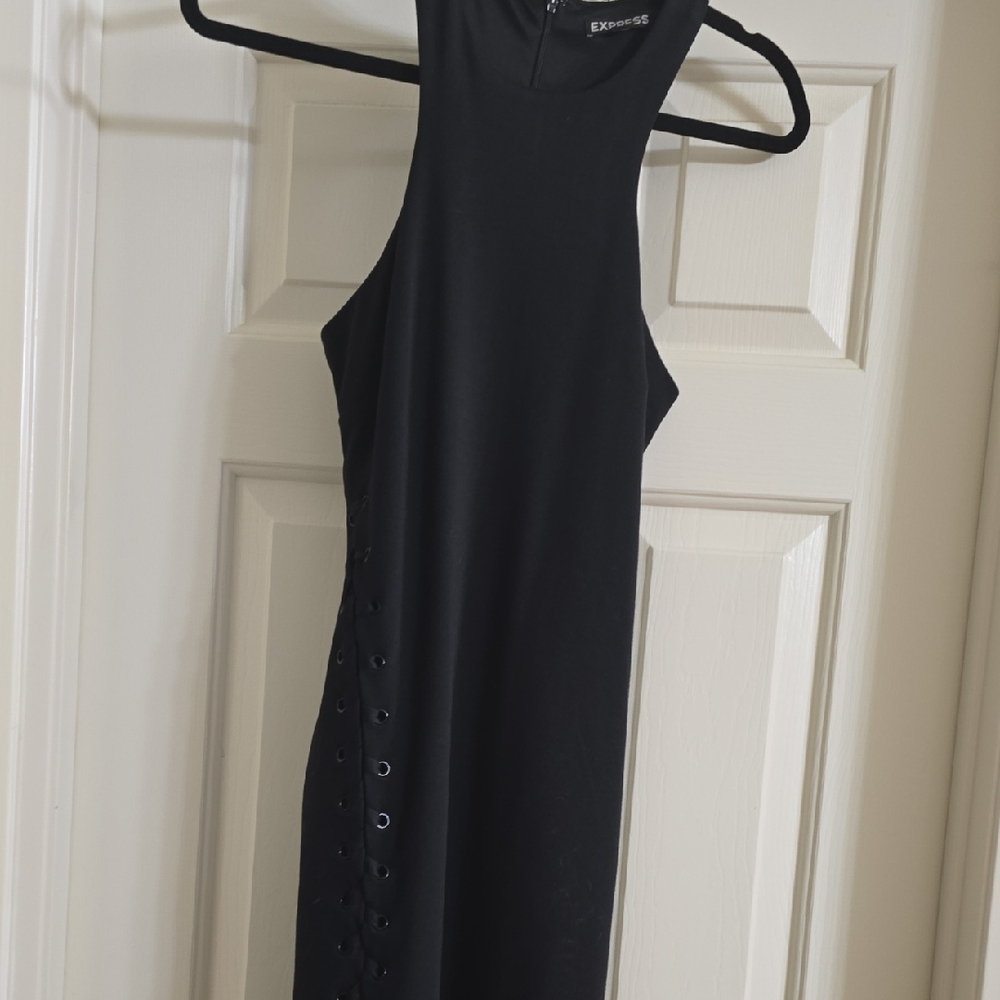 Express Black Racerback Eyelet-Detail Midi Dress